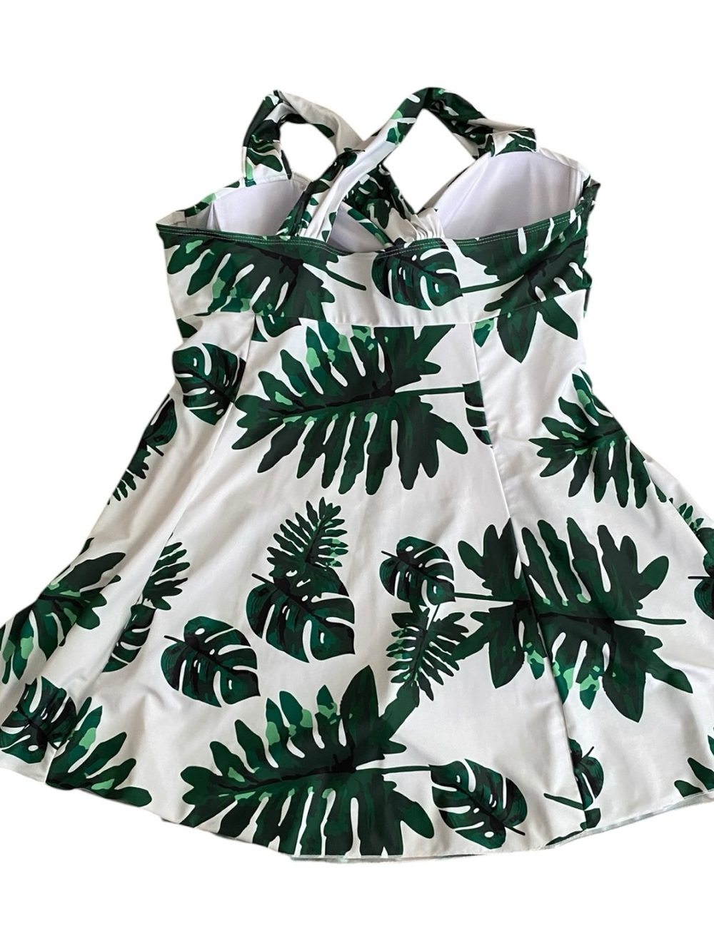 Tropical Palm Leaf Swimsuit Crossover Modest One Piece Swim Dress Beach Resort - Picture 5 of 8